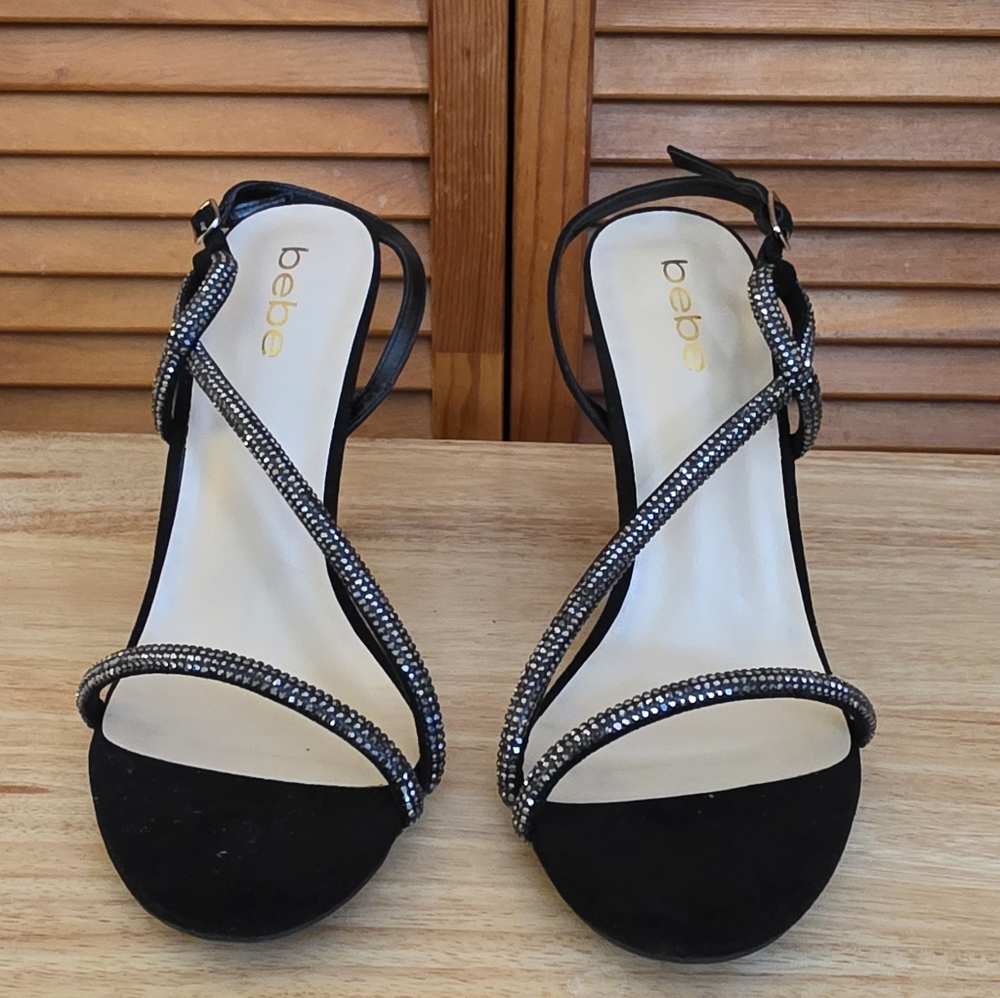 EUC Bebe Nataliya Strappy Open Toe Stiletto Heels Size 9.5